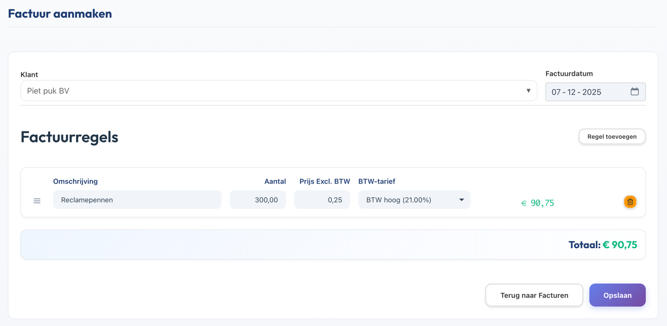 Factuur aanmaken formulier