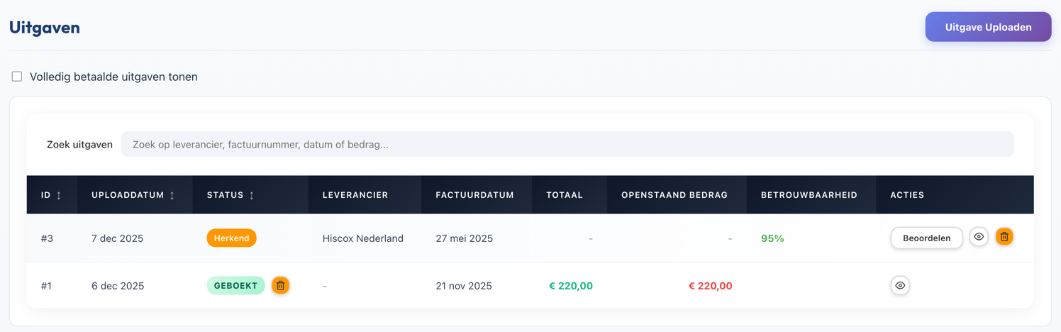 Uitgaven Registreren