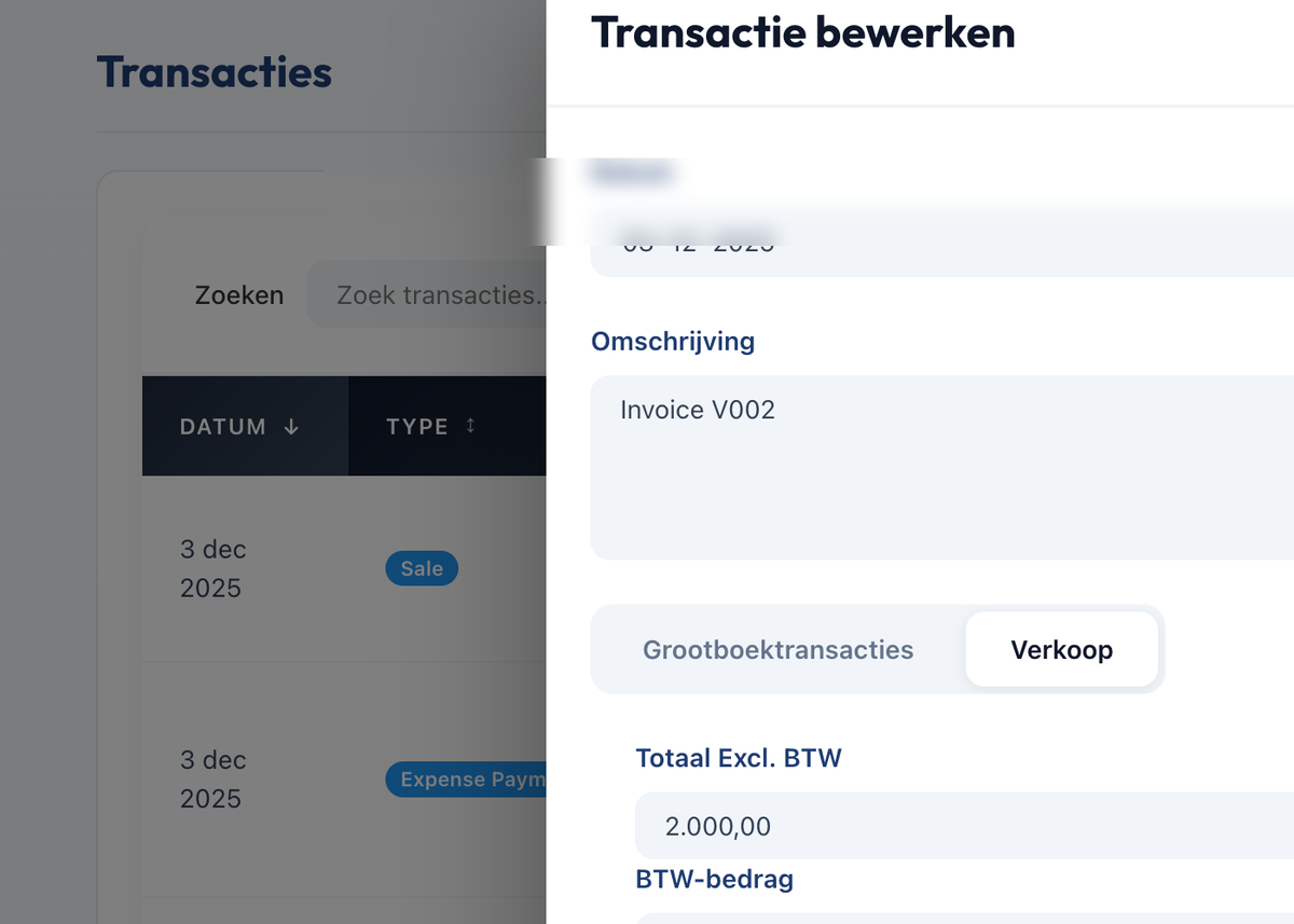 Transactie bewerken modal